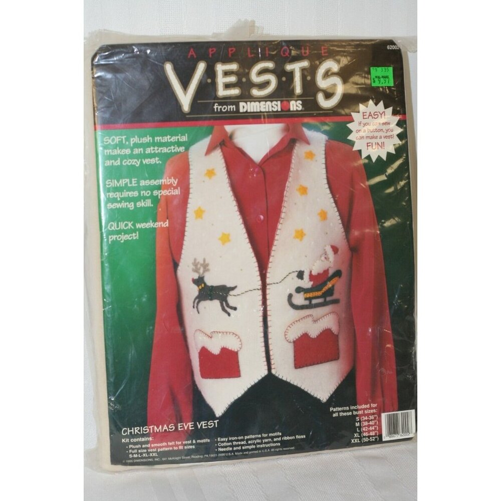 Vintage NEW Make Your Own Christmas Eve Vest Dimensions 1995 #62002 Felt
